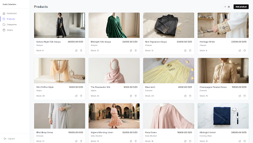 Admin Dashboard Products Page