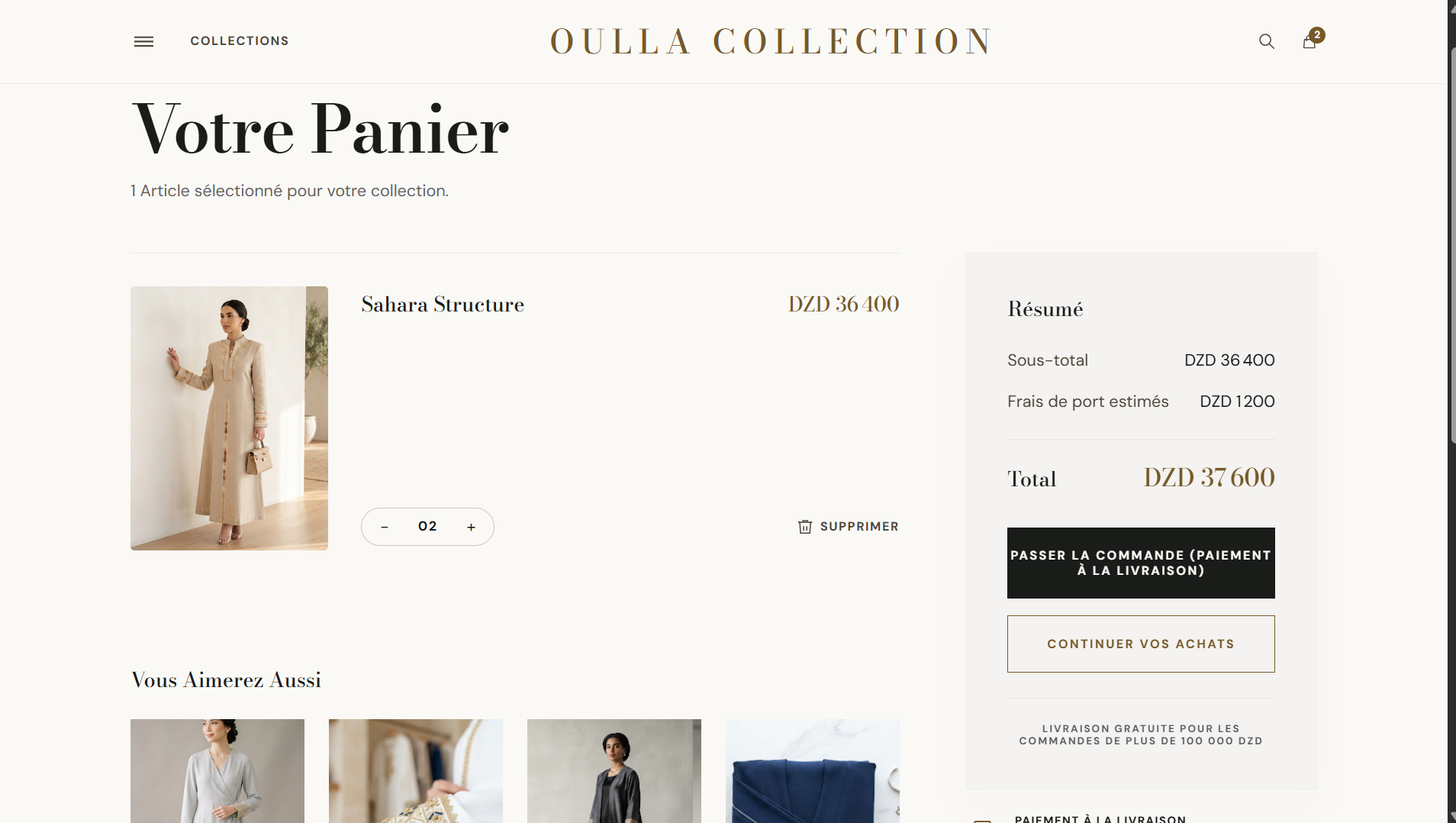 Oulla Collection Cart and Checkout